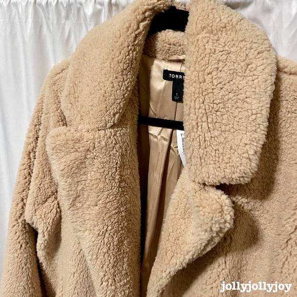 Torrid Beige Faux Fur Open Front Longline Teddy Coat 1X - Picture 6 of 13